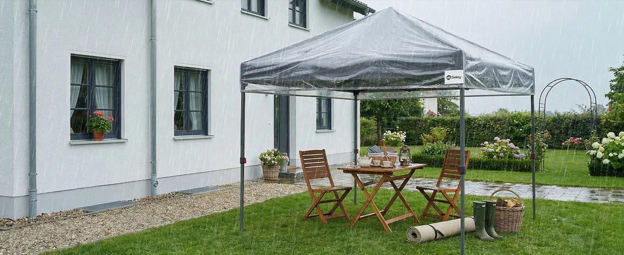 Sekey Ersatzdach Pavillon 3x3 m, Transparent EVA Material, Wasserdicht & Winterfest, Garten Pavillon Dach Ersatz
