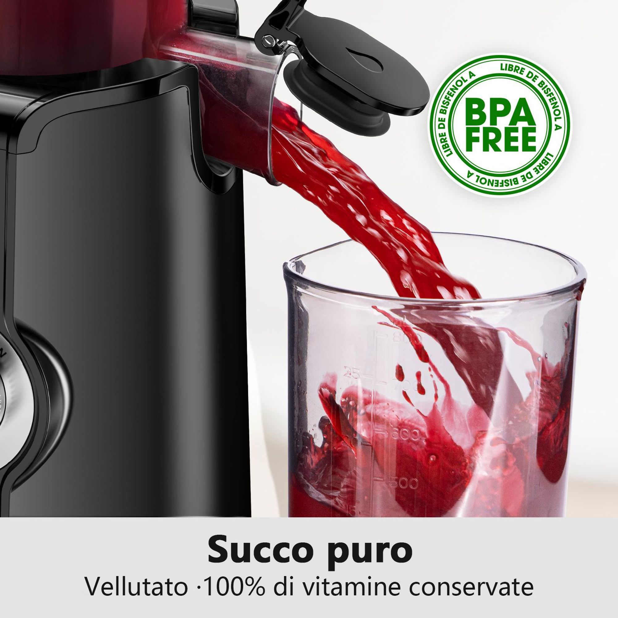 LINKChef SJ-051-EU-BL Lento Spremiagrumi -  Potenza 200W Ampia capacità 1.2L Doppi vassoi di alimentazione Facile da pulire - Nero