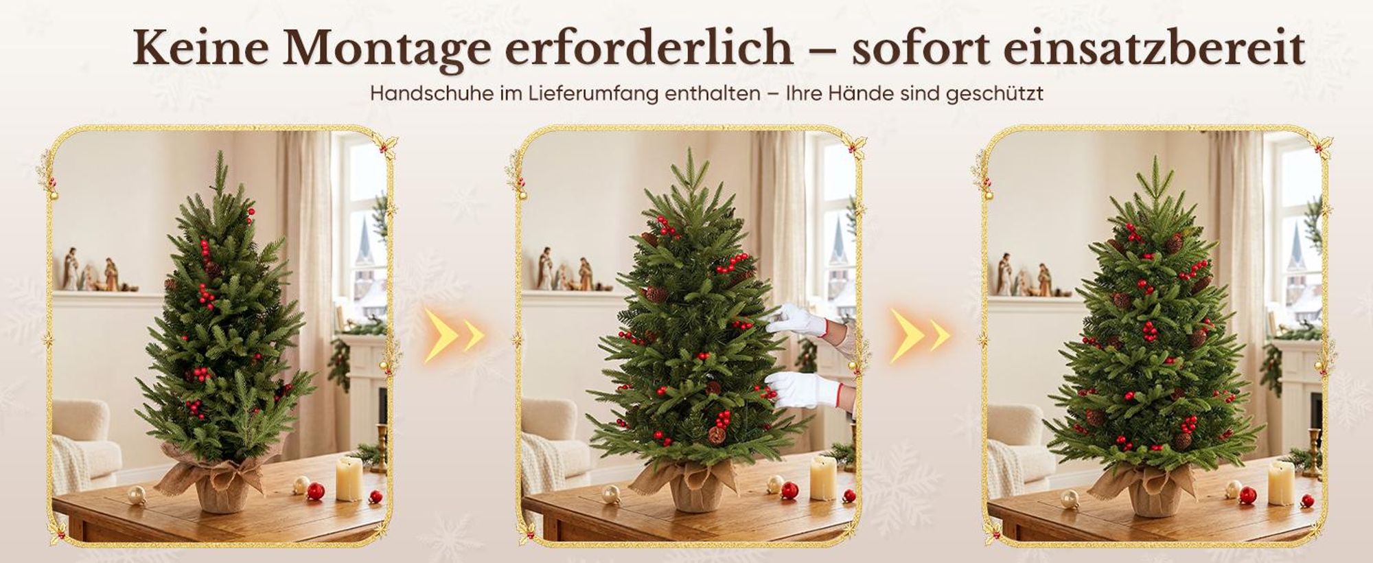 HOKEEPER Künstlicher Weihnachtsbaum 90 cm mit LED, Zapfen & Beeren