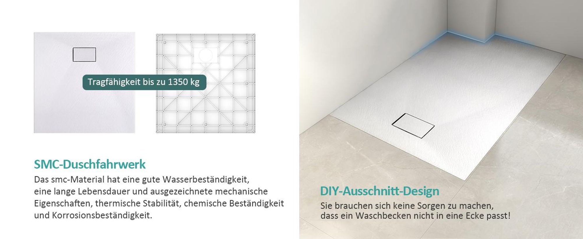 EMKE Duschwanne Flach Rechteckig 140x90cm Duschtasse mit Rutschfeste Struktur in Weißer Steinoptik inkl. Ablaufgarnitur