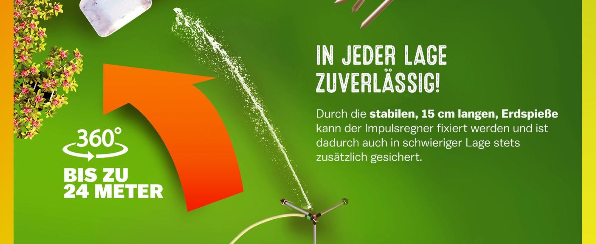 GARDEBRUK® Sprinkler Teleskopstativ Sprengweite bis 24m 360° Sprühaufsatz Impulsregner Rasensprenger Sektorenregner Bewässerungssystem Gartenbewässerung