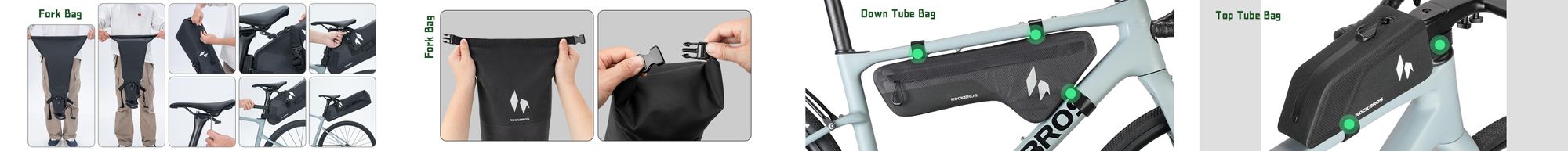 ROCKBROS Bikepacking Taschen Set 5-teilig wasserdicht mit Lenkertasche Rahmentaschen Gabeltasche und Satteltasche Schwarz