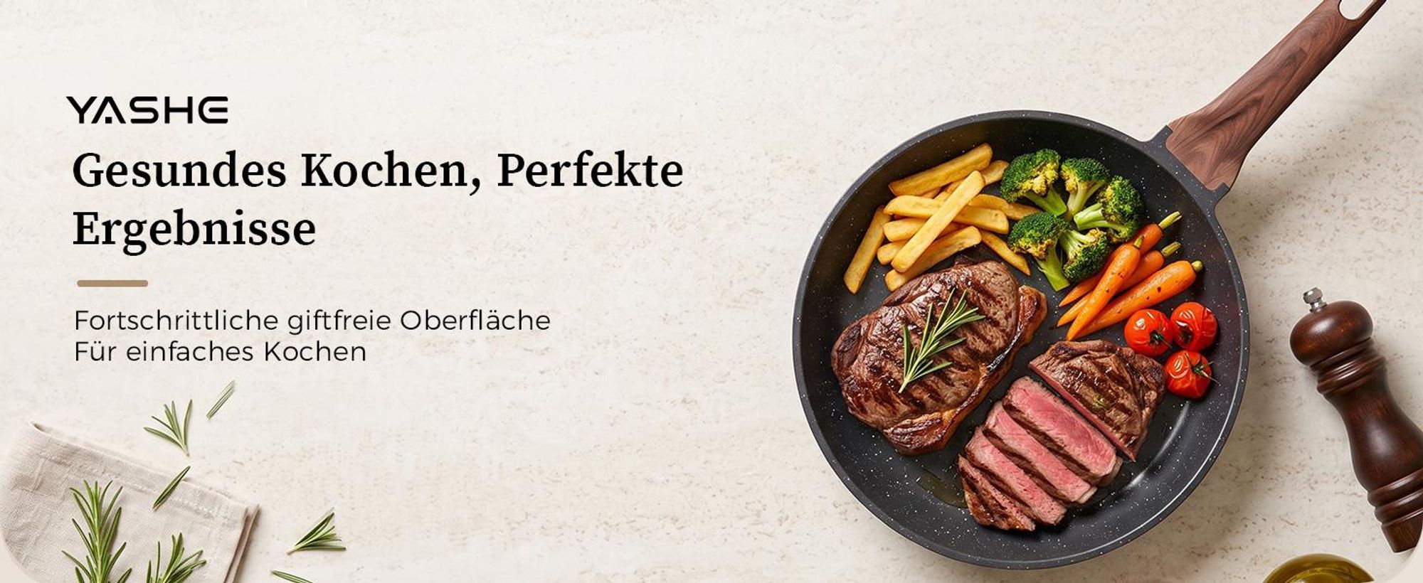 YASHE Bratpfanne BZDD-20RLG, 20 cm, 0,77 L, Antihaft, Grau