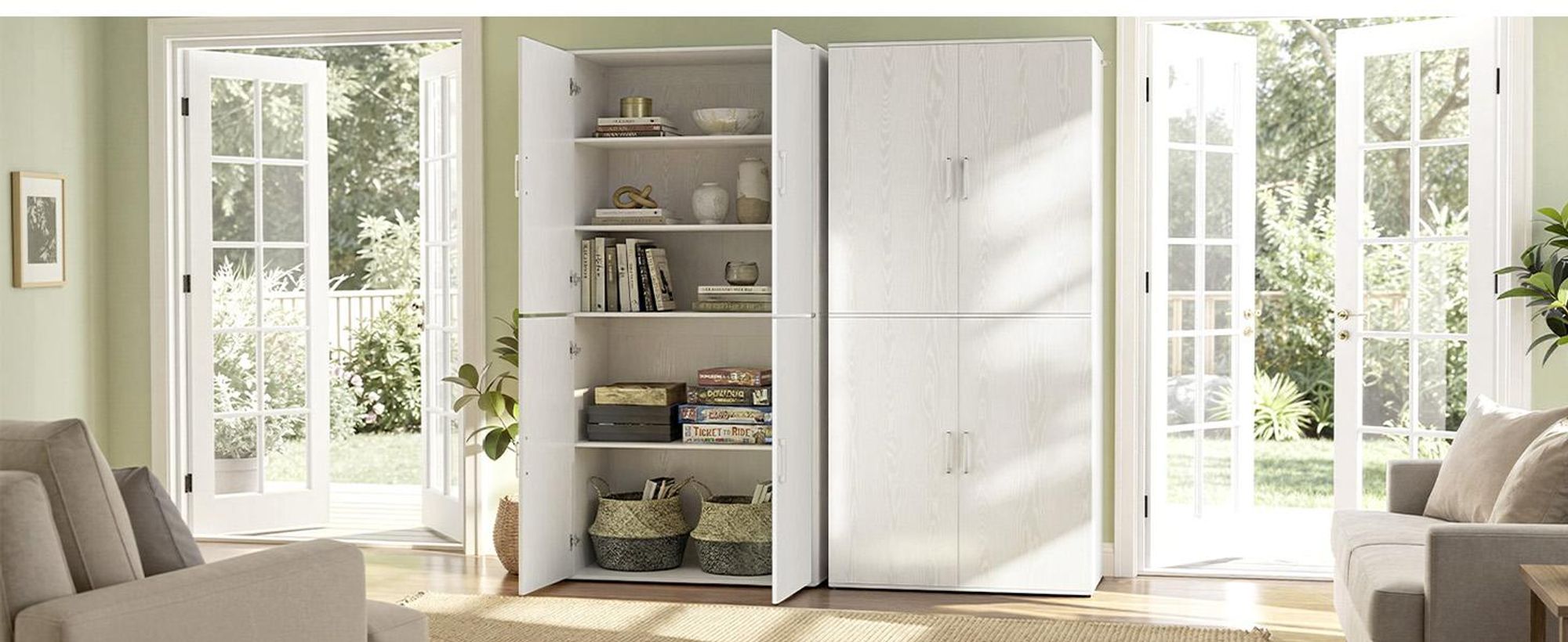 VASAGLE Aktenschrank mit 4 Türen, Kleiderschrank, 5 Ablagen, für Büro, Holzspanplatte, mit Griffen, 80 x 40 x 180 cm, weiß