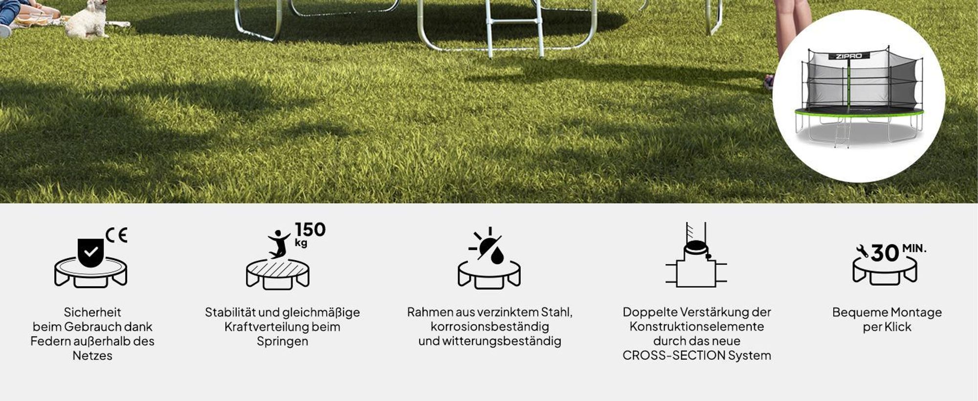 ZIPRO Trampolin Jump Pro IN | 14FT Ø 435 cm | Gartentrampolin Kindertrampolin Komplett-Set inkl. Innennetz, Leiter & Randabdeckung, Outdoor, Grün