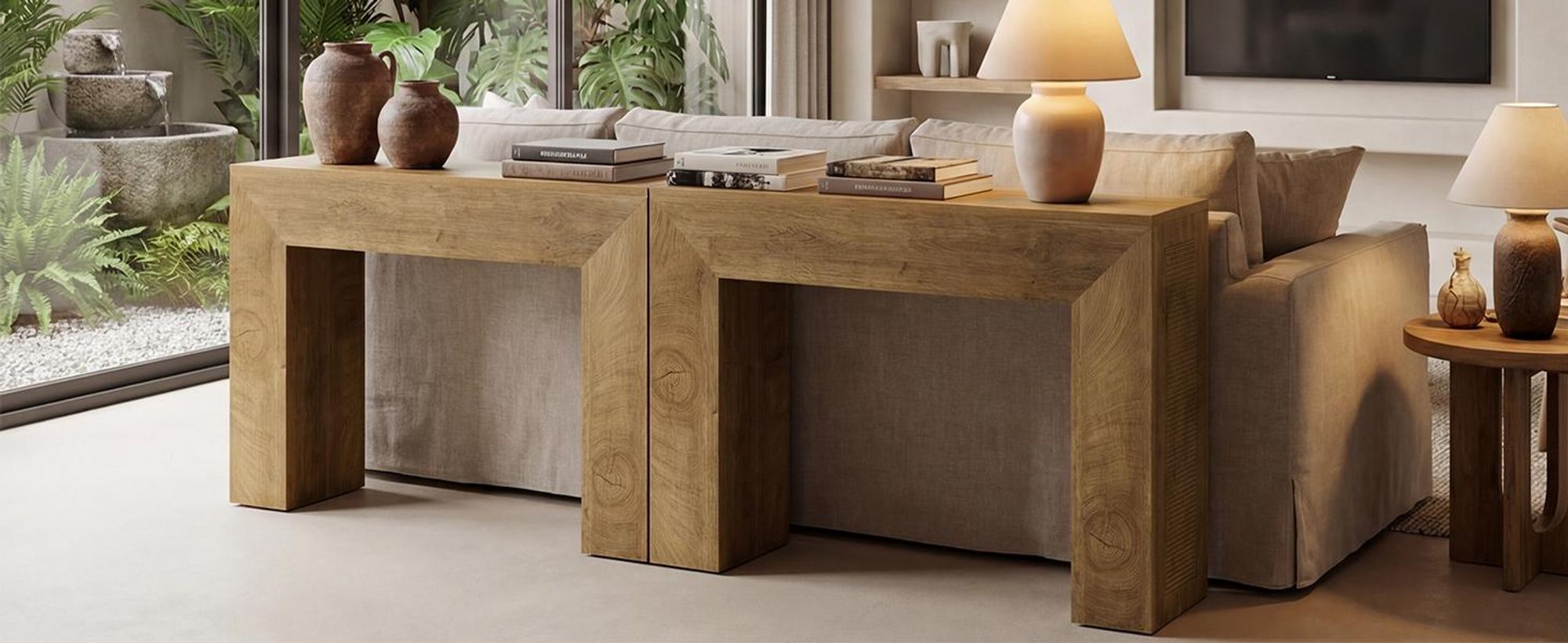 Tribesigns 110 cm Konsolentisch, Landhaus-Sofatisch Holz, moderner kleiner Akzent-Konsolentisch, geriffeltem Design Flur Eingangsbereich, Braun
