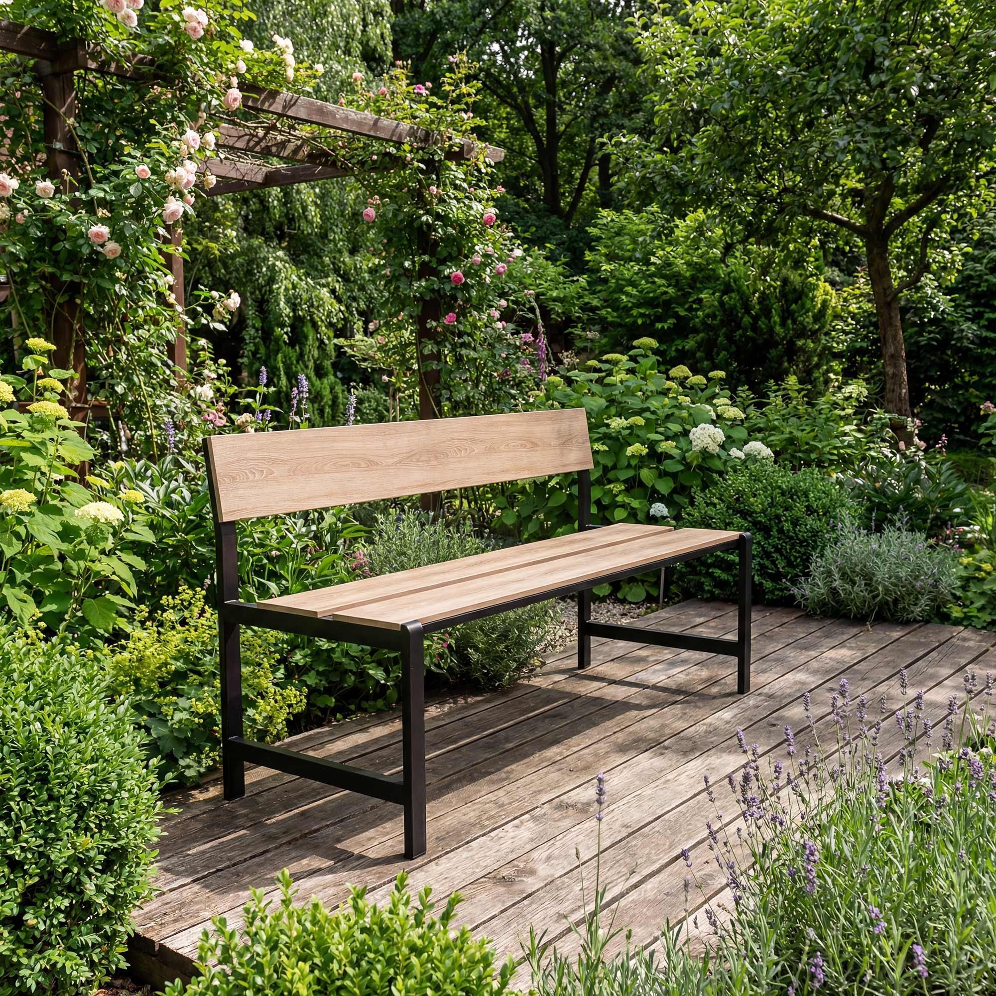 di volio Gartenbank ITRI - Beige, Sitzbank in Holzoptik, wetterfest, 130 cm
