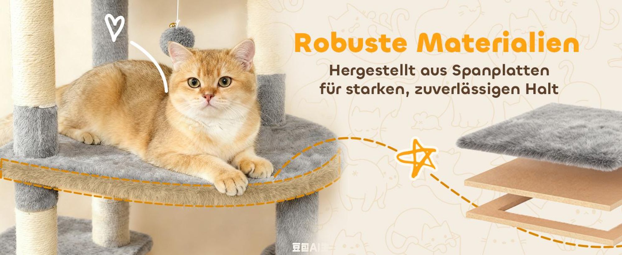 PawHut Kratzbaum 170cm Katzenturm mit Höhle, 2 Plüschballen, Sisalstämme