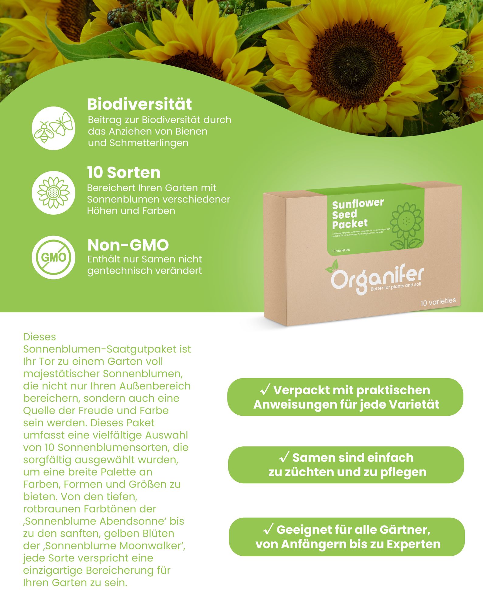 Sonnenblumen-Saatgutpaket - 10 Arten
