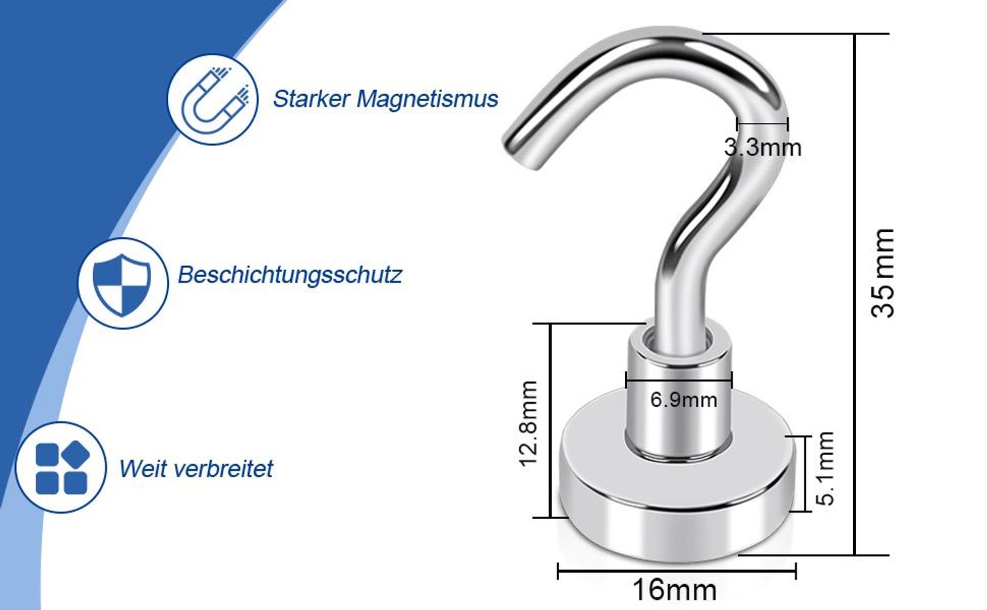 Magnethaken, 20 Stück Starke Magnete mit Haken, 22 lb+, Magnetischer Schlüsselhalter, 22 lb+ Starke Magnethaken für Kühlschrank, Küche, Garage