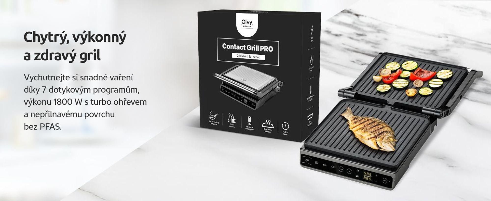 Kontaktní gril Olvy, 1800W, elektrický sendvičovač, 7 programů, panini maker, gril toaster vnitřní gril, desky bez PFAS, stolní gril