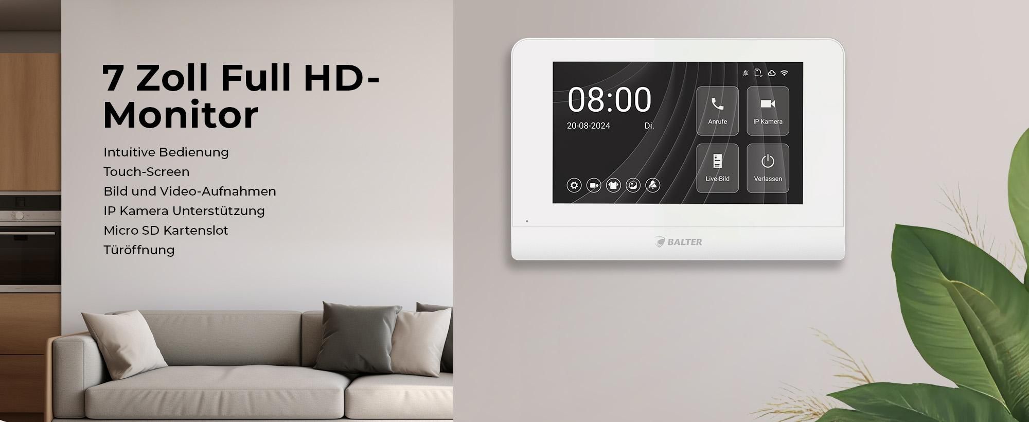 Balter ENTRI L Video Türsprechanlage, Video Türklingel, 1 Familienhaus mit 2x 7-Zoll HD Monitor, 2-Draht, Unterputz, App-Steuerung, Full HD Kamera