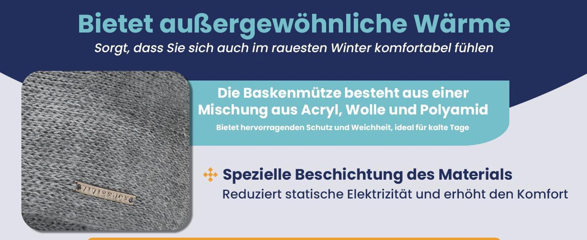 Vivisence Baskenmütze Damen mit bommel Universalgröße - Mütze Damen Elegant Frauen Strickmütze herbst warm Kopfbedeckung klassisch Wintermütze - Beige