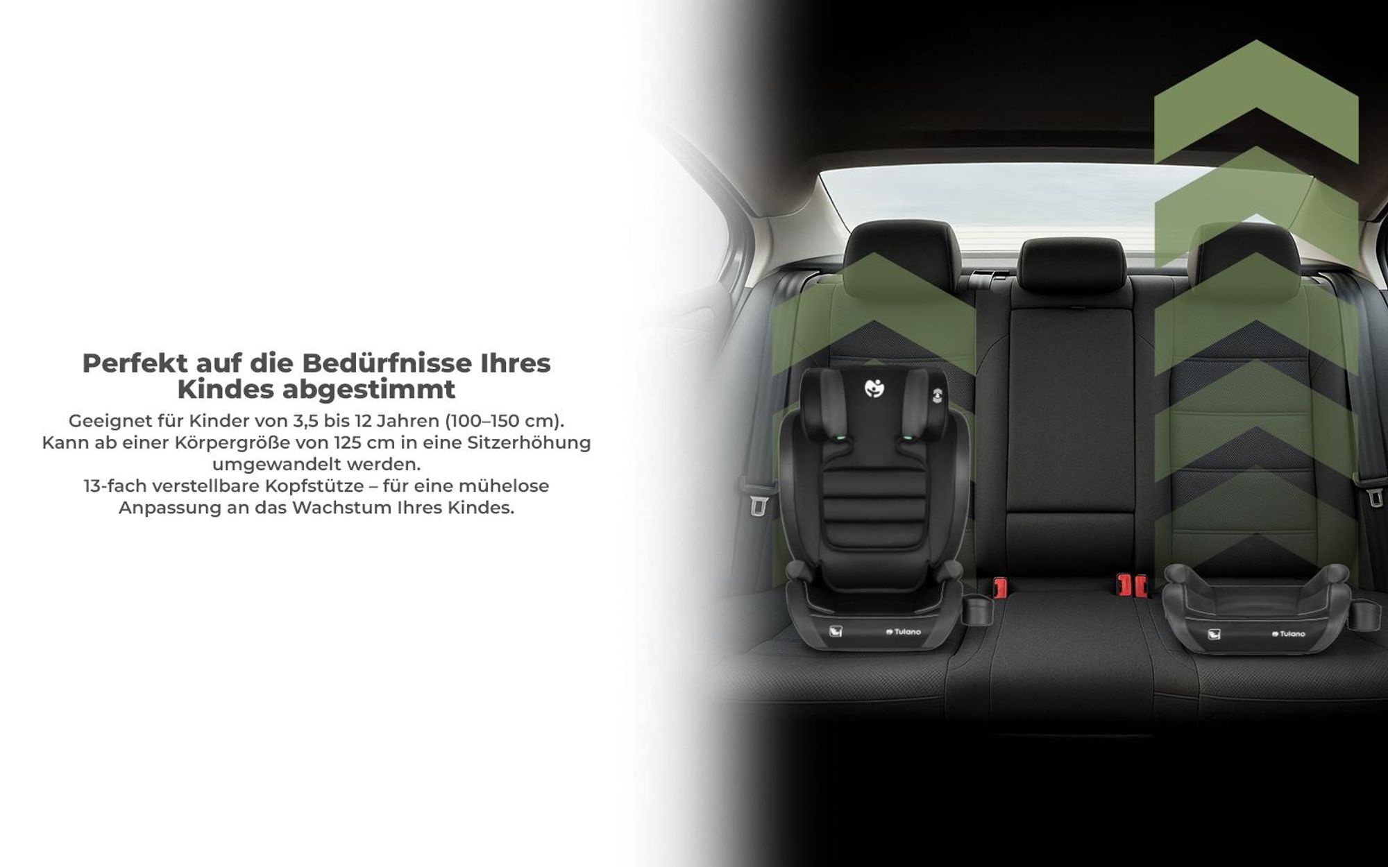 Tulano Joy 25 i-Size Kindersitz 100–150 cm – ECE R129/03, ISOFIX + Gurt, Guard Fix Seitenschutz, 13-fach verstellbar, Getränkehalter