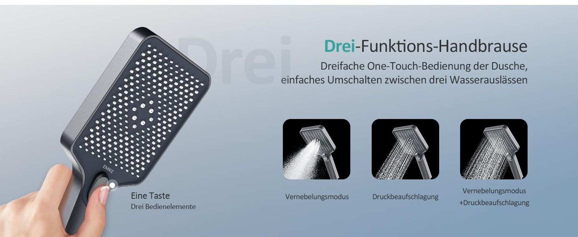 EMKE Duschsystem mit Thermostat 1146x450x480mm Glasablage Handbrause mit 3 Strahlarten Regendusche, Bad- & Duscharmaturen, KTW, Anthrazit Matt F10