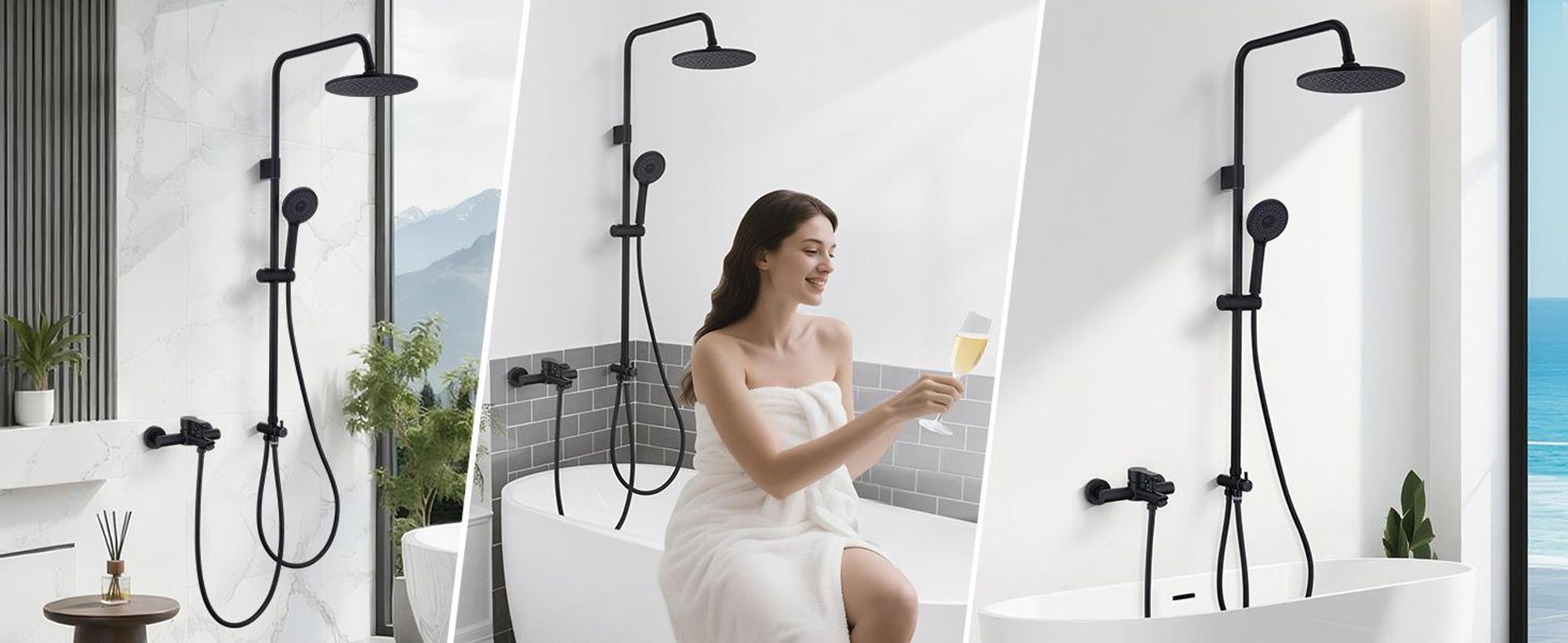 Homelody Duschsystem,Regendusche Duschset mit Armatur,Überkopfbrause Handbrause Duschsäule mit Umsteller,Edelstahl,Vier Wassersprühfunktionen Schwarz