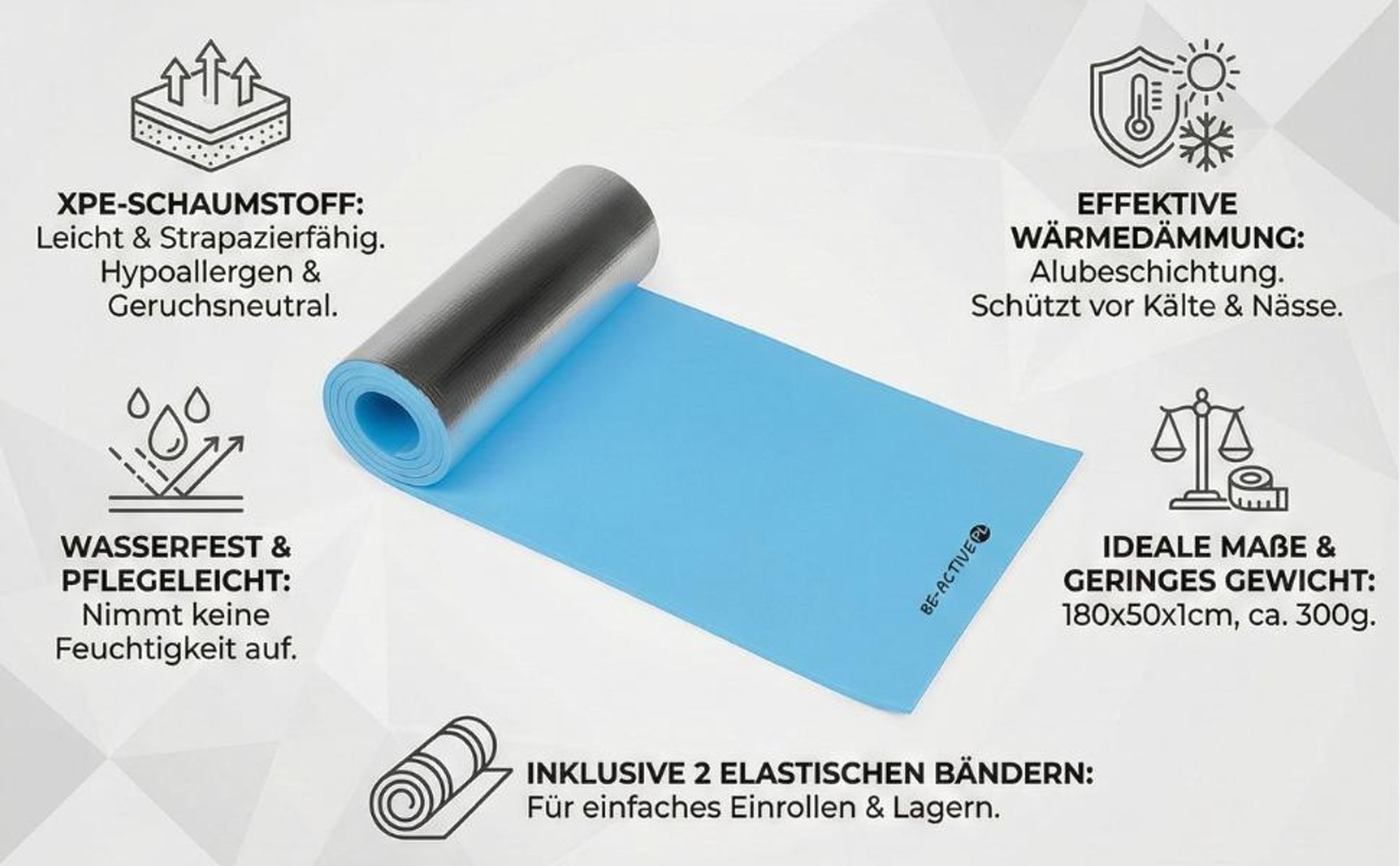 Isomatte für Camping und Outdoor 180 x 50 x 1 cm Schaummatte zeltmatte mit Aluminium Isolierung Blau