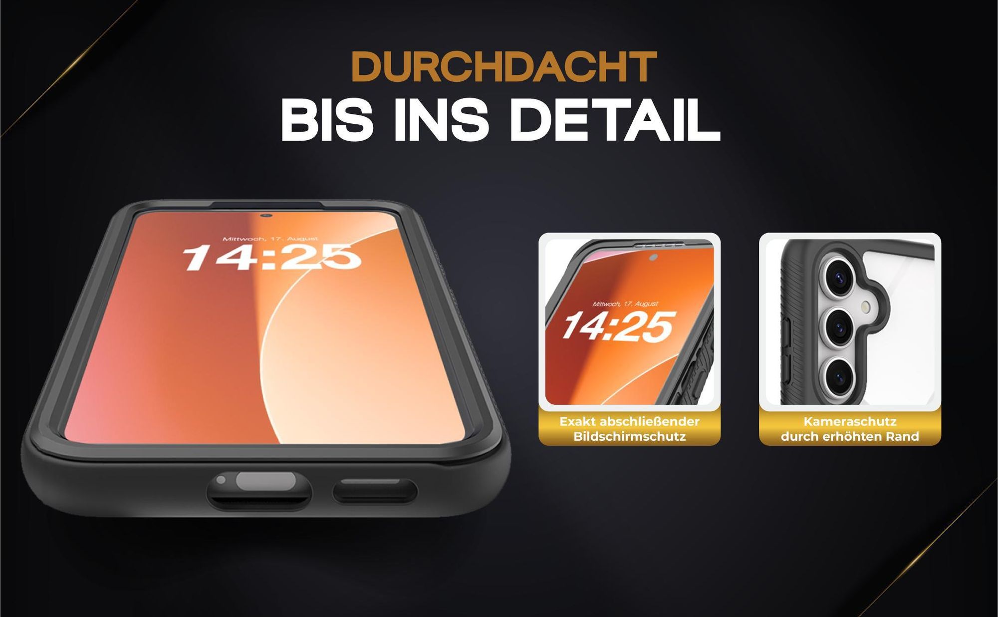 Schwarze 360 Grad Hülle für Samsung Galaxy S25 Front und Backcover
