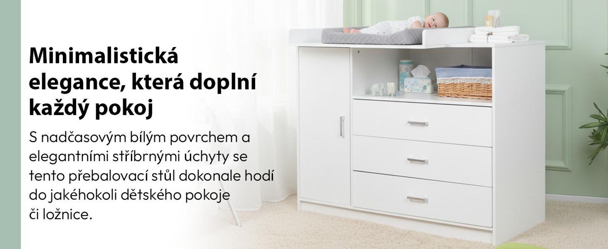 Přebalovací komoda Dětská komoda ze dřeva s přebalovacím pultem, 3 zásuvkami, 1 dvířky, výška 100 cm, bílá, přebalovací pult 113 x 100 cm