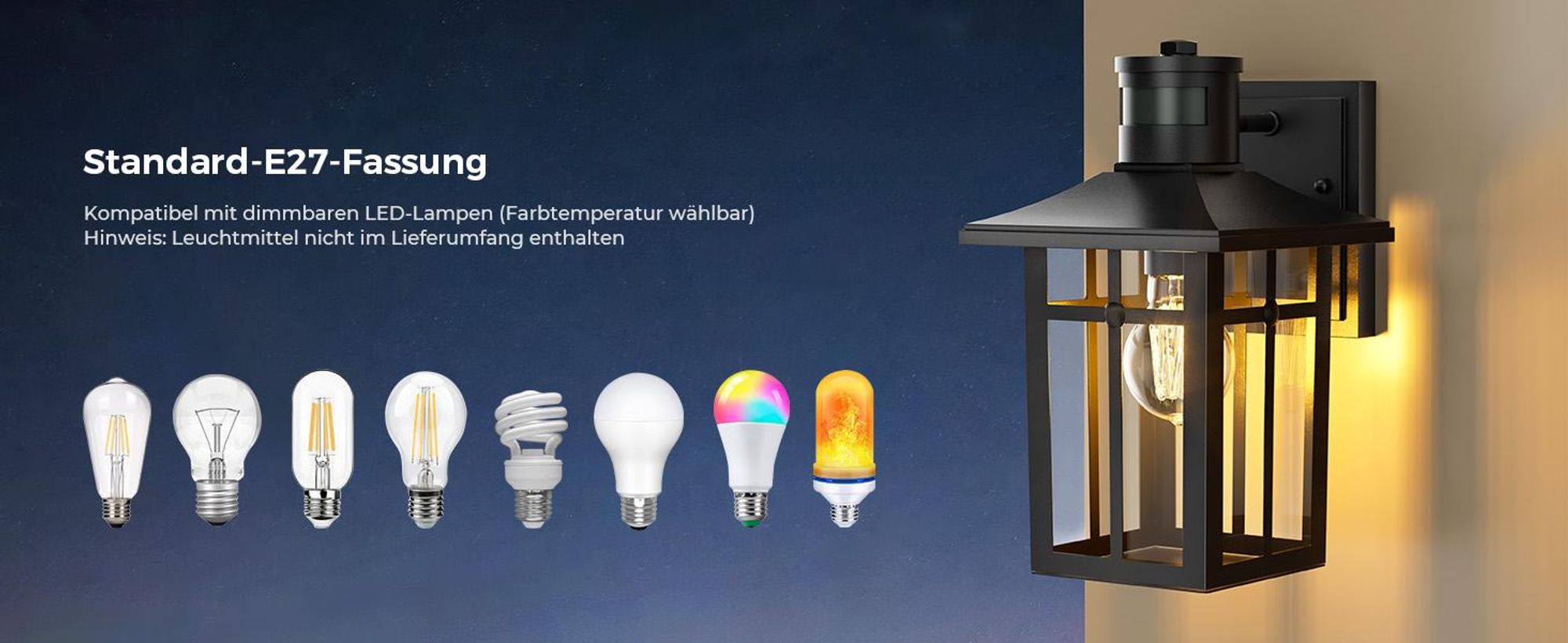 S'AFIELINA Außenlampe mit Bewegungsmelder, E27 Wandlampe für Terrasse, Hauswand, Außenleuchte schwarz, Vintage Design, 1 Stück