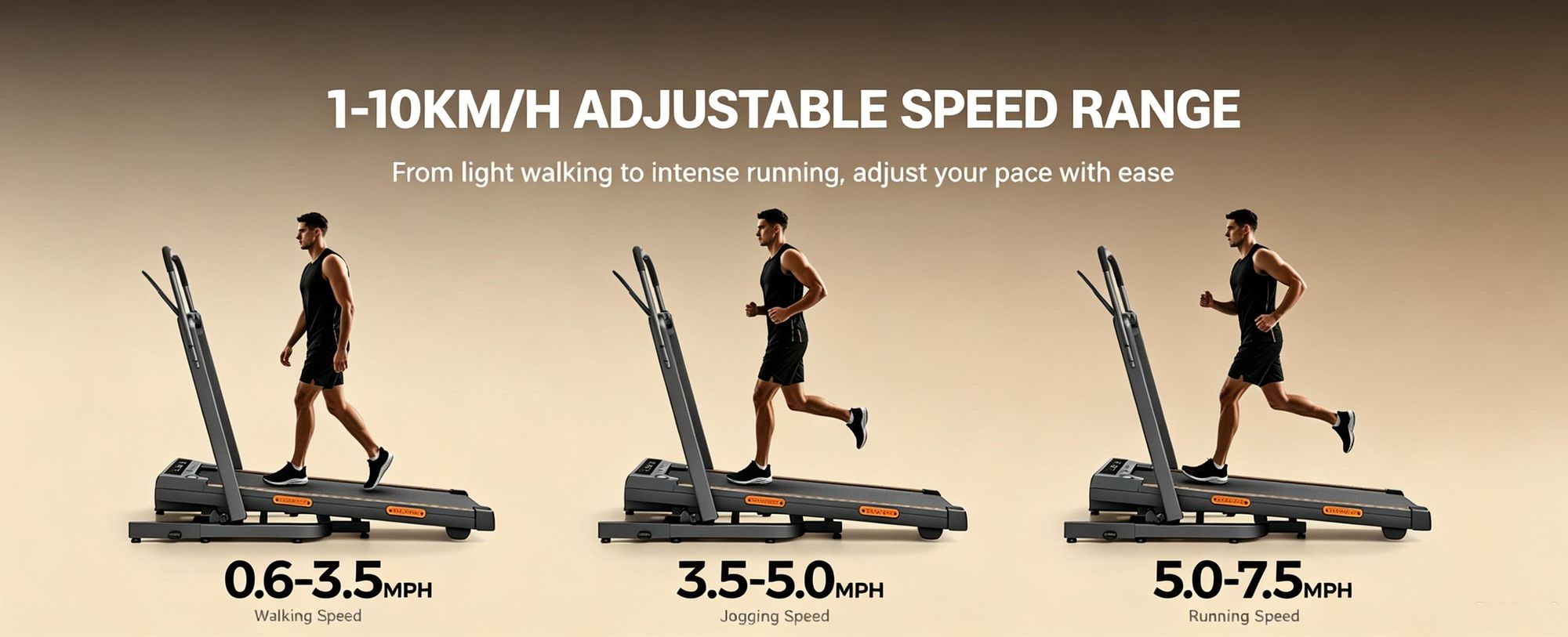 Bežecký pás ROBORE X5FD s nastavením sklonu od 0 do 40 %, rýchlosťou od 1 do 10 km/h, motorom s výkonom 3,0 HP, skladací, s tlmením nárazov, maximálna