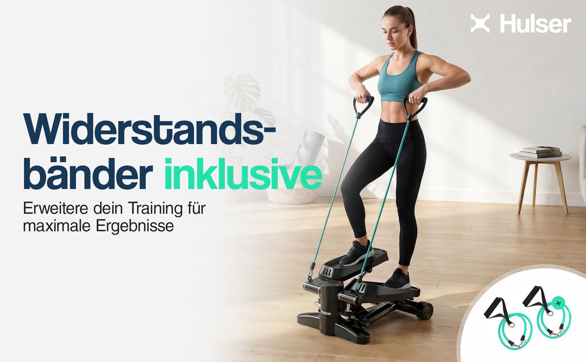Hulser 2-in-1 Stepper mit Display - Ganzkörpertrainer mit Anpassbarem Widerstandssystem & Mit 12-teiligem Widerstandsband-Set - Widerstandsbändern