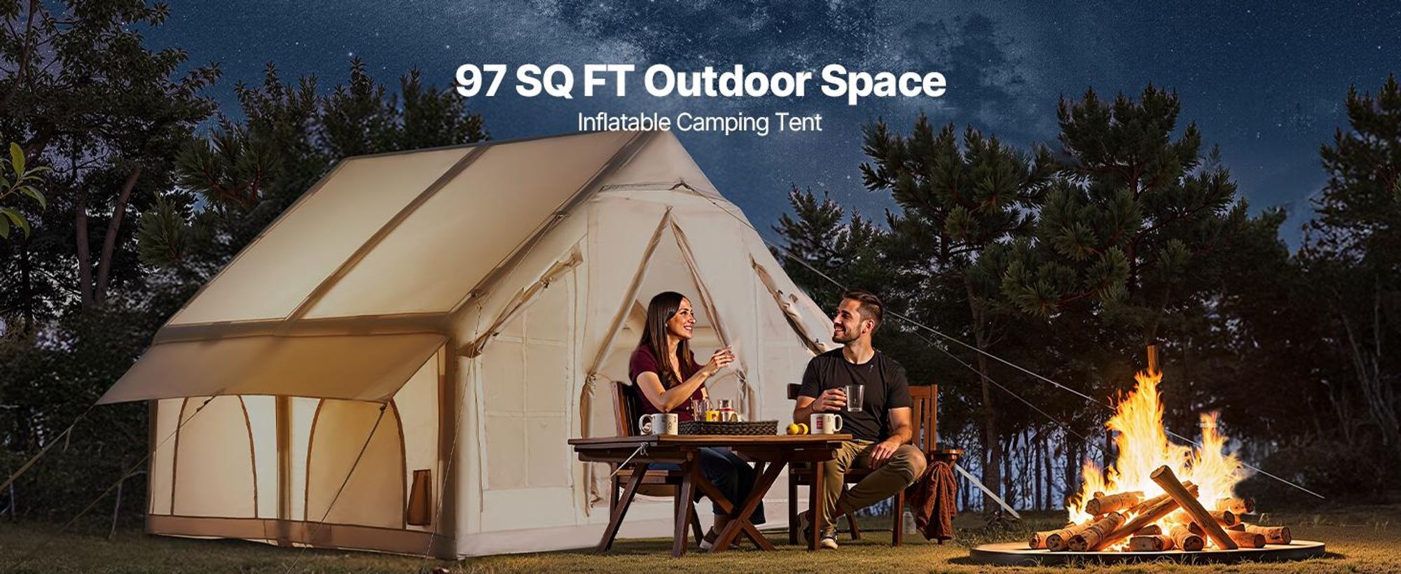 VEVOR Aufblasbare Zelte für Camping 3x3x2,3 m, 4–6 Personen, 300D Oxford, 2 Türen & 4 Netzfenstern, inkl. Aufbewahrungstasche für Transport