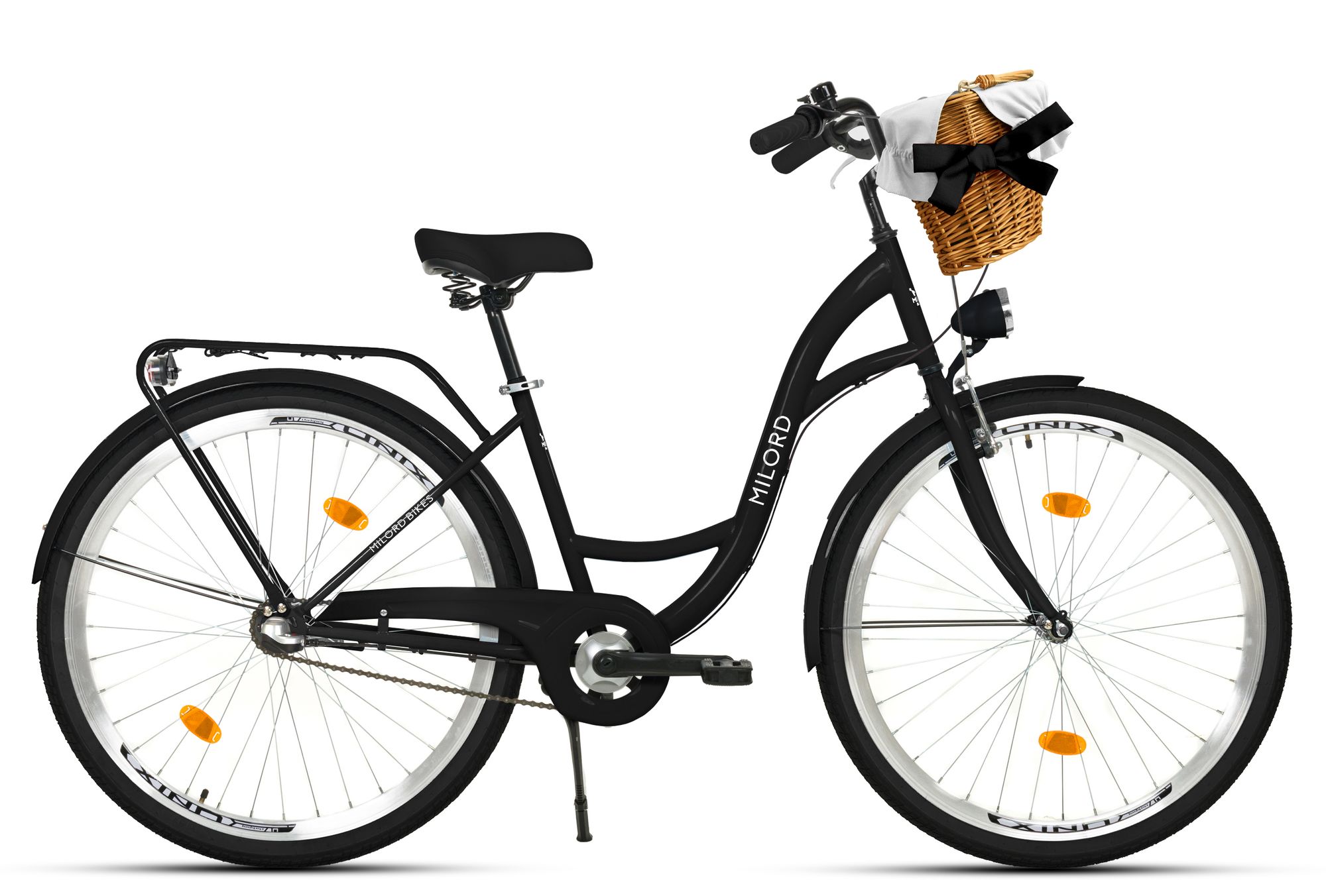 Milord Komfort Stadtfahrrad Fahrrad mit Weidenkorb Damenfahrrad, 28 Zoll, Weiß, 3-Gang