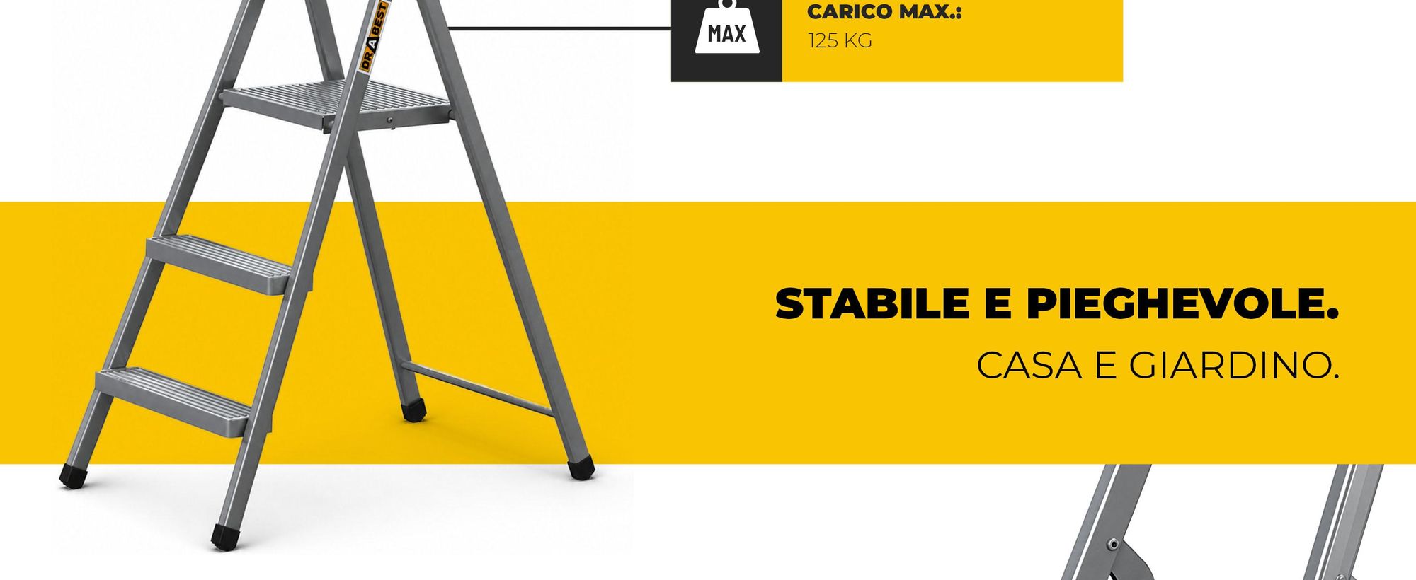 DRABEST | scala in acciaio, scala per uso domestico, scala a 3 gradini, scaletta pieghevole, in acciaio, universale, fino a 125 kg