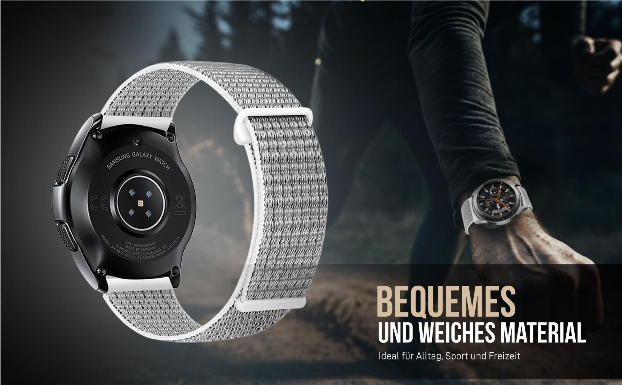 Graues Nylon Ersatzband für Samsung Galaxy Watch (2018) 46mm