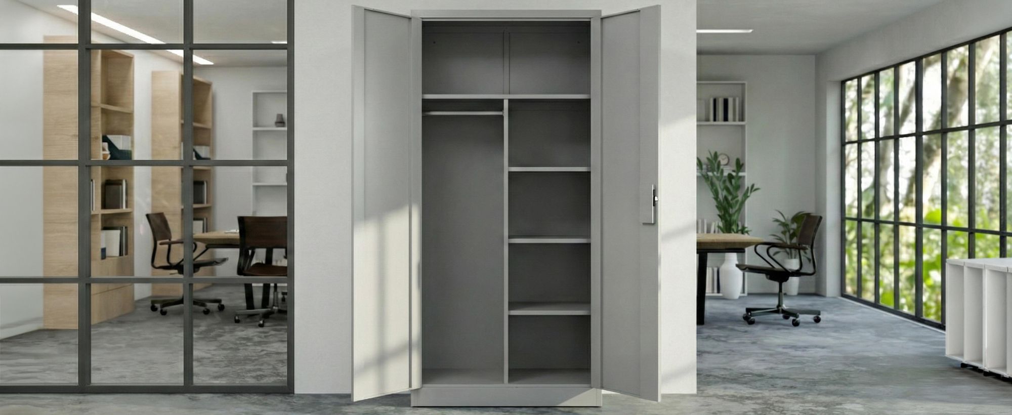 Muralo Sozialraumschrank aus Stahl MEHRZWECKSCHRANK für Büro Stahlschrank für Dokumente Akten Hellgrau 90x45x185cm
