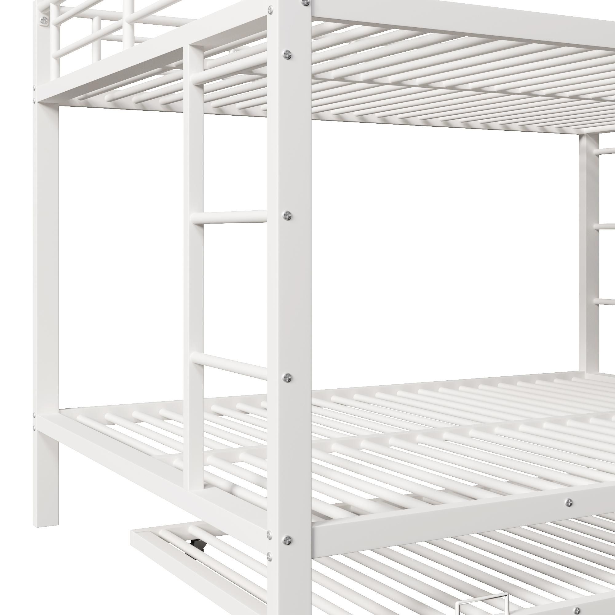Merax Etagenbett 140x200cm, mit Ausziehbett 90x190cm und Hohem Geländer, Kinderbett, Stockbett, Jugendbett, Eisenbett, Weiß