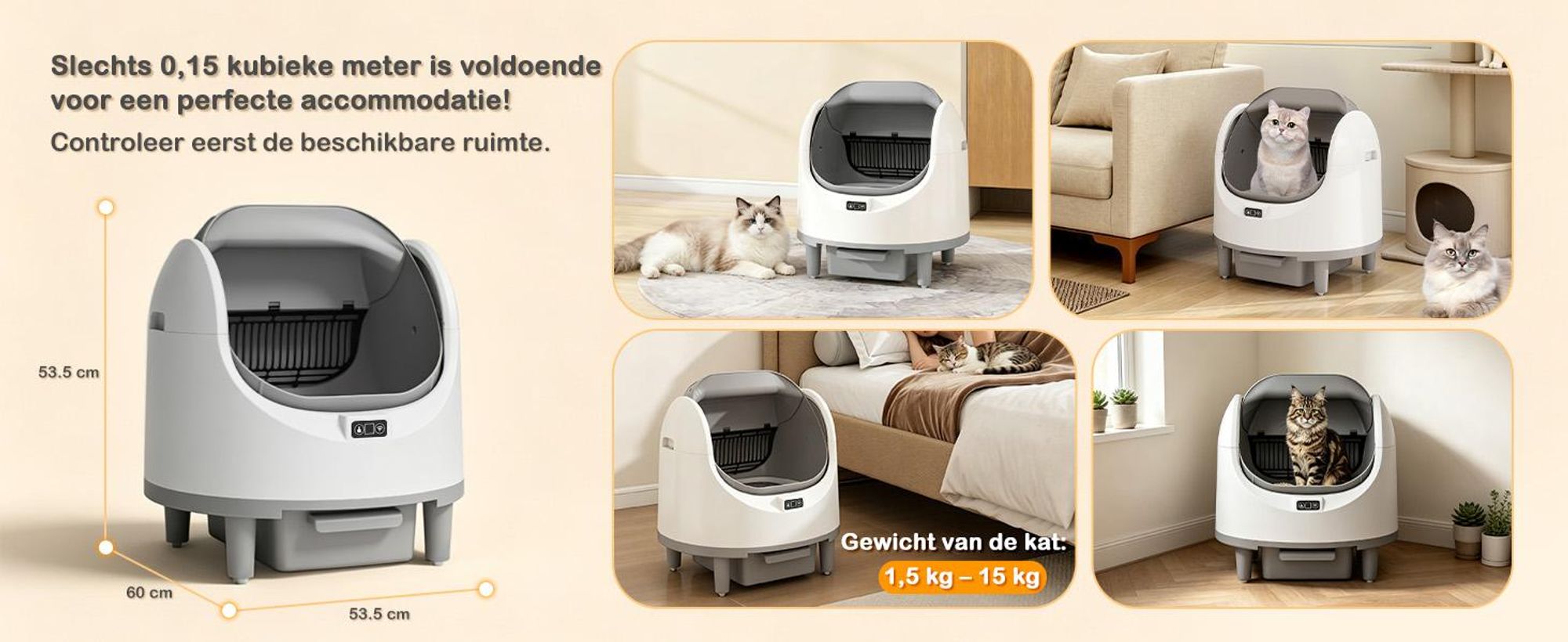Puluomis zelfreinigende kattenbak 80L XXL, open kattenbak met app-bediening, 12 sensoren, 8L afvalbak, stil, geschikt voor katten tot 15 kg