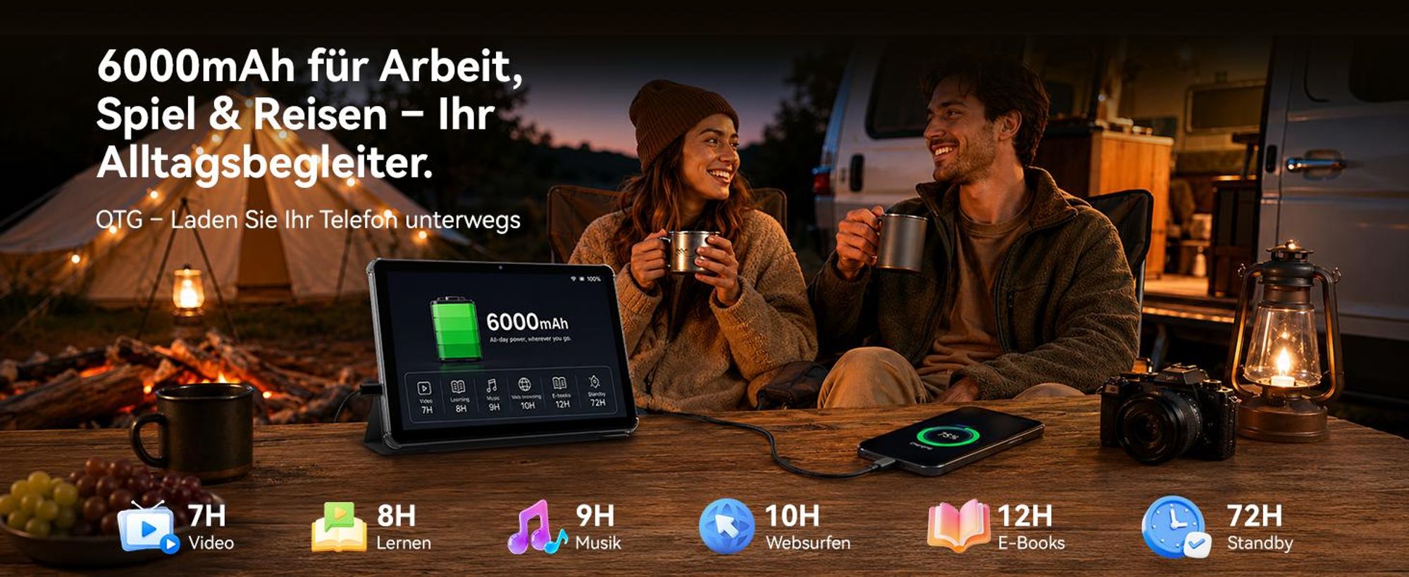 W80 10.1" 120Hz Tablet, 32+128GB/2TB, Android 16, 4G SIM+5G WIFI, Gemini AI 4.0, Widevine L1, 6000mAh, OTG, mit Tastatur/Maus/Stift/Schutzhülle Set