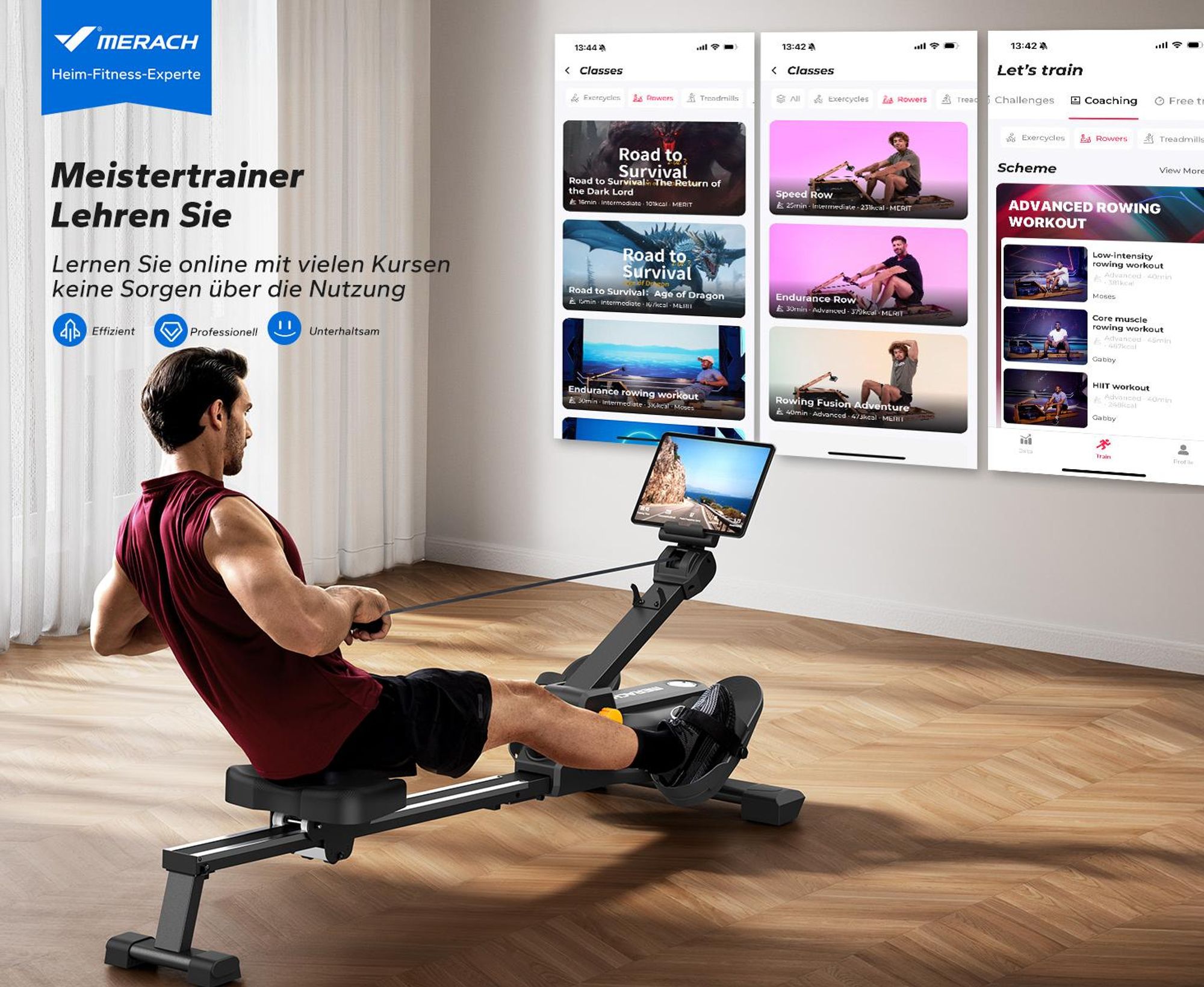 Magnetisches Rudergerät im Hai-Design – 16 Stufen, LCD & Bluetooth, extra leises Bremssystem, interaktive App & Kinomap-Kompatibilität, klappbar