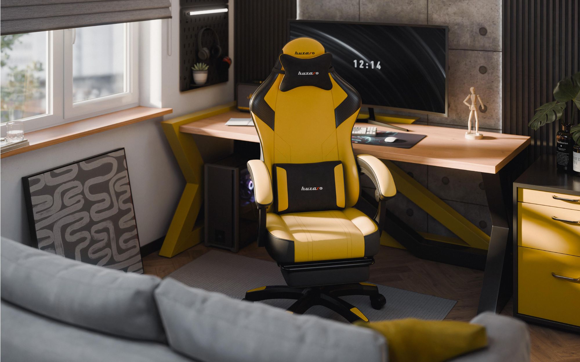 Huzaro Force 3.7 Yellow Gaming-Stuhl mit ergonomischem Design, verstellbarem Armlehnen und hochbelastbarem Stoff