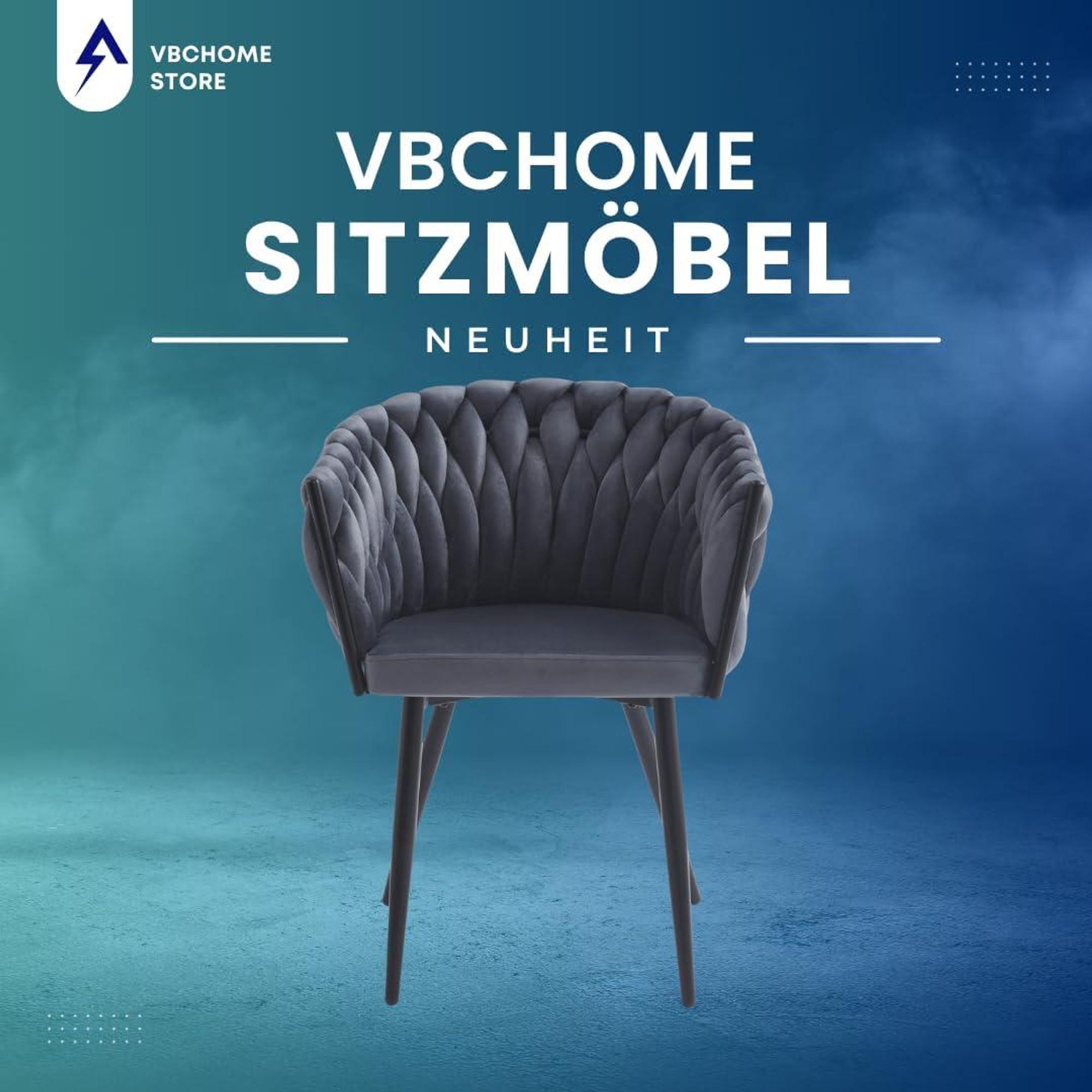 VBChome Stuhl Samtstoff Dunkel Grau Gepolstert Geflochten Esszimmerstuhl & Wohnzimmerstuhl Glamourösen Loft & Industrial Stil Komfort Metallgestell