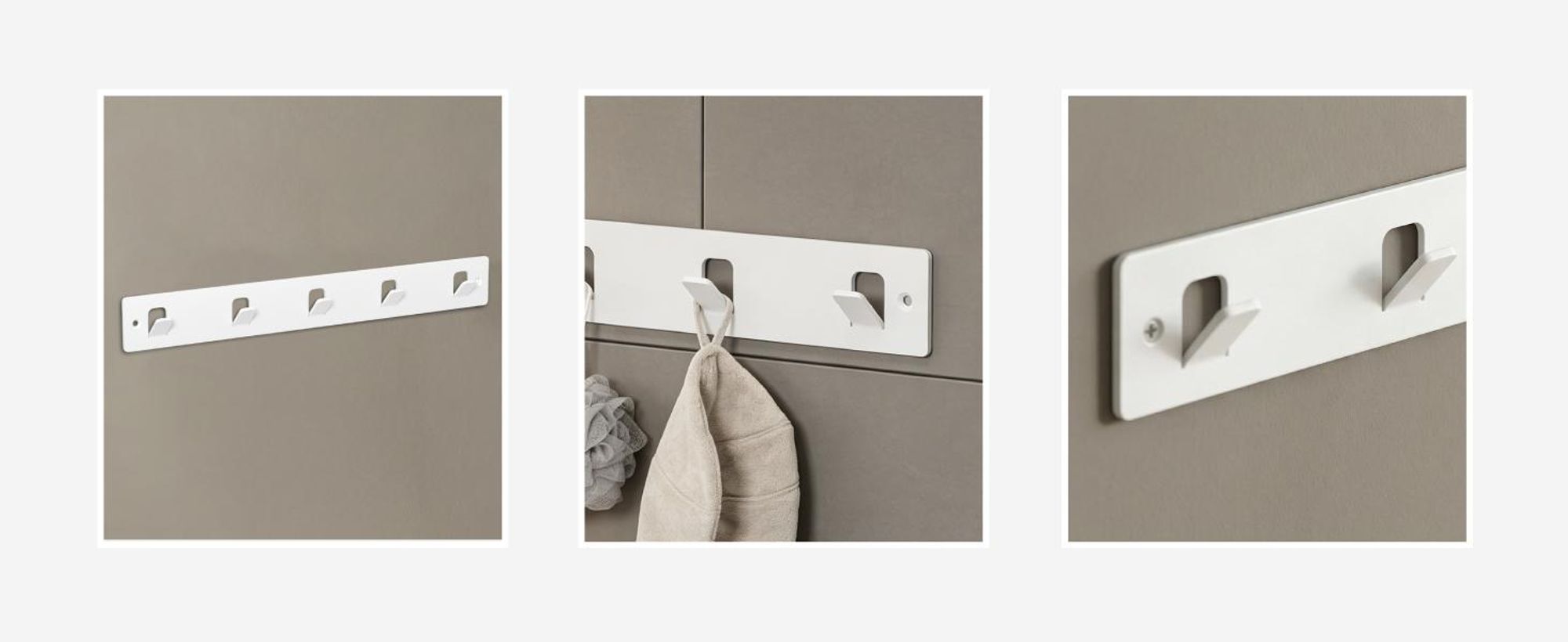 doporro Garderobenleiste mit 5 Haken, Wandgarderobe mit Garderobenhaken, Kleiderhaken Wand, Hakenleiste, selbstklebend oder zum Bohren, Weiß, Stalo-14