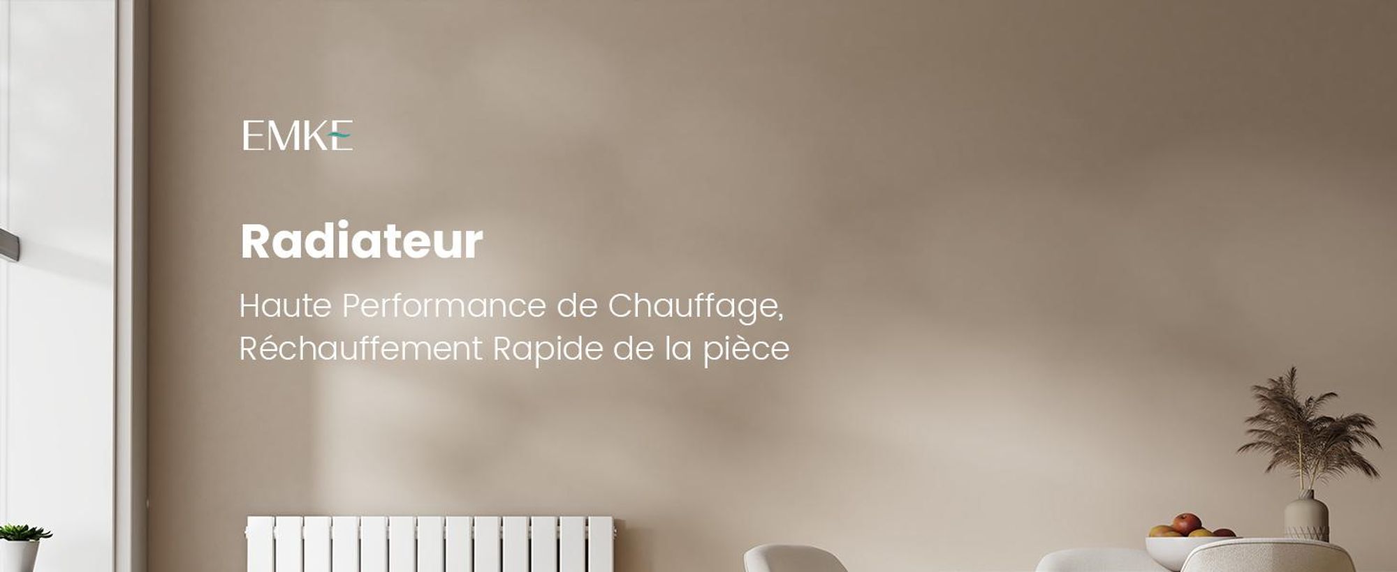 Radiateur à panneaux EMKE Design horizontal 630 x 1006 mm 1308 W Radiateur plat blanc Radiateur double couche en acier SPCC Raccordement latéral sans barre chauffante