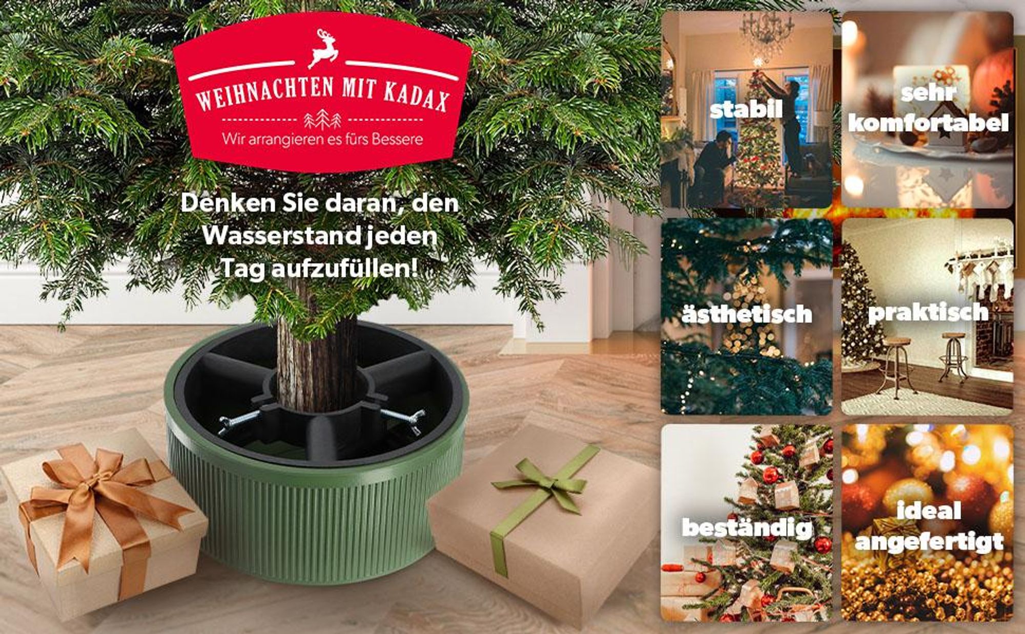 KADAX Weihnachtsbaumständer "Andel", Christbaumständer aus recycelten Kunststoff, Grün, Baumhöhe bis 150 cm
