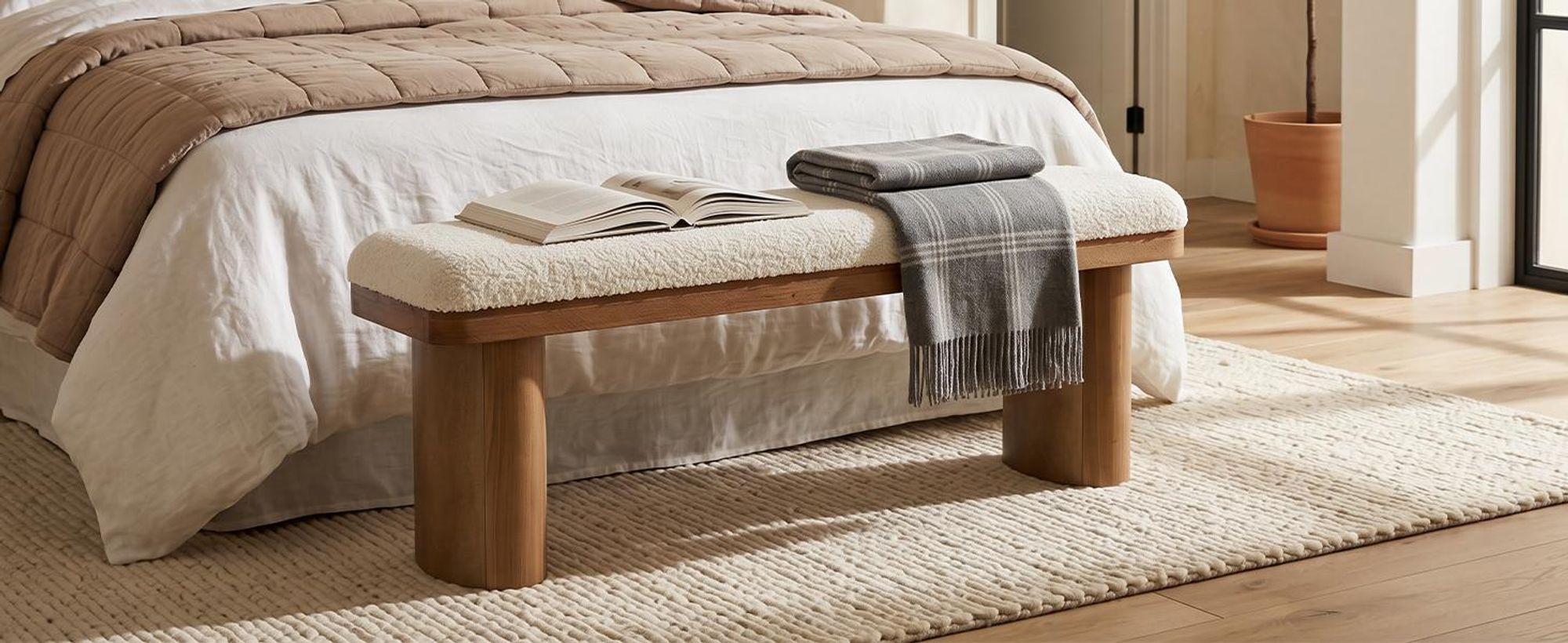 120 cm Polsterbank, moderne, massive Eingangsbank, Holz-Ottomane für Esszimmer, Schlafzimmer, Wohnzimmer (abnehmbares Kissen)