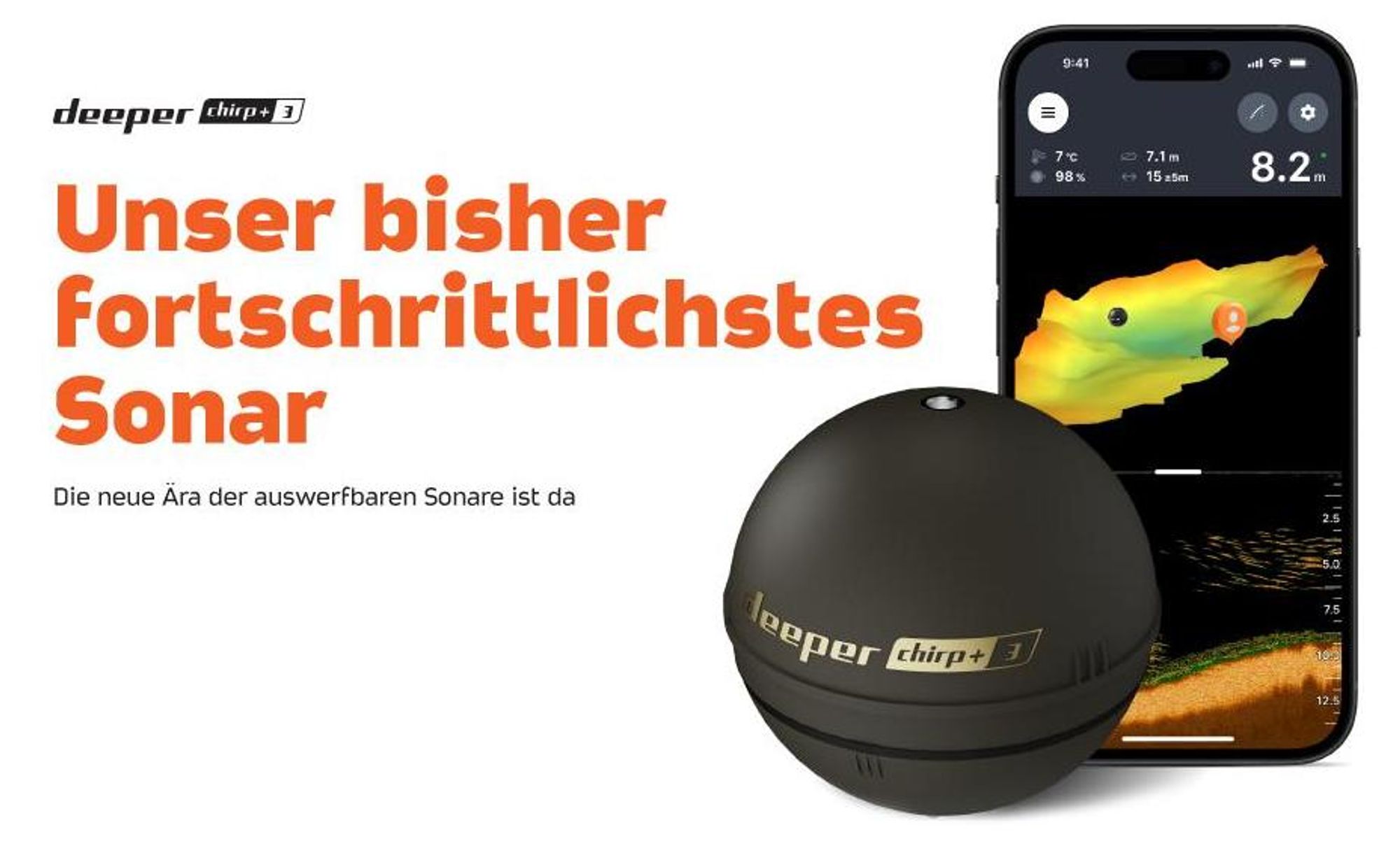 Deeper CHIRP+ 3 Castable GPS Sonar – Fisch- & Tiefenfinder für Boot, Eis & Ufer