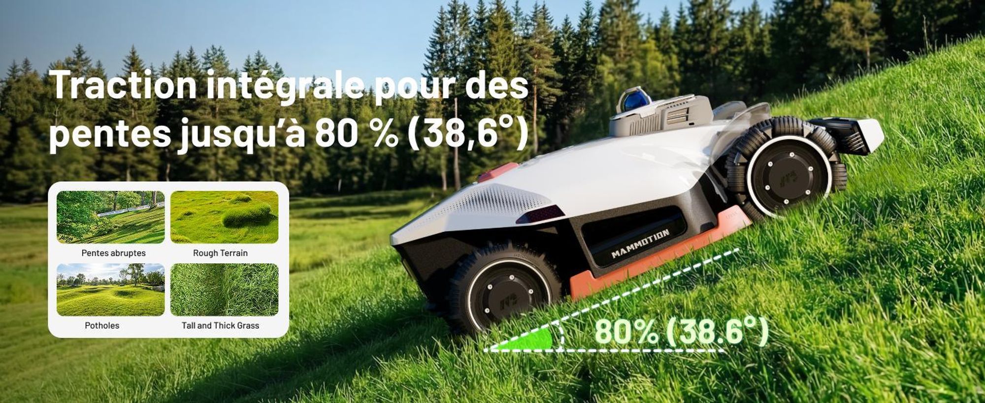Tondeuse robot Mammotion LUBA 3 AWD 1500 sans fil périphérique, jusqu'à 1500m², LiDAR 360° + double caméra vision IA, pente 80%, Module 4G, app