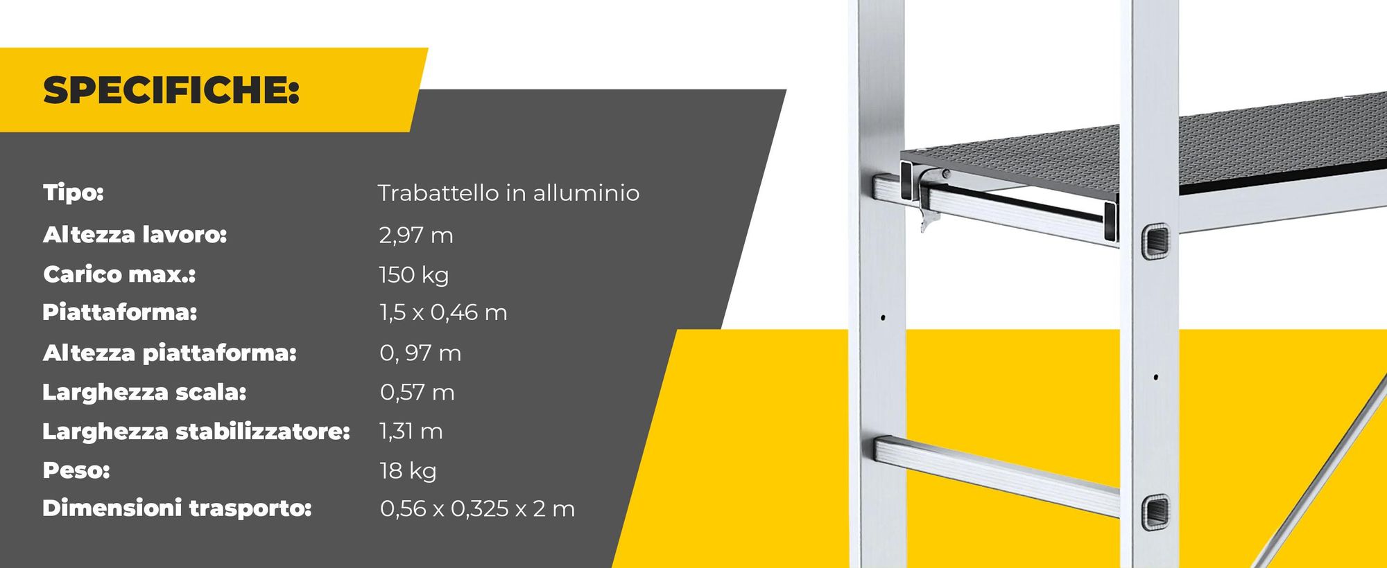 Drabest  ponteggio in alluminio, 2X8, ponteggio, scala a ponteggio, scala a ponteggio 150kg, ponteggio in alluminio, piattaforma di lavoro, piattaform