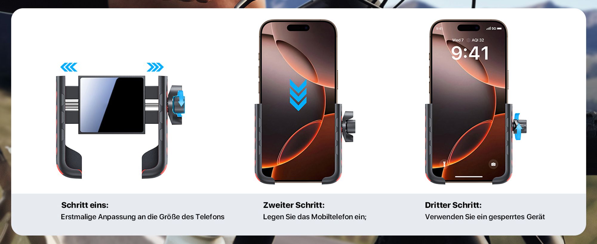 Stabile Handyhalterung Fahrrad – Schockabsorbierend metallklemme Universal Handyhalterung Motorrad 360° Handyhalter Fahrrad für iPhone 16/15/14 ProMax