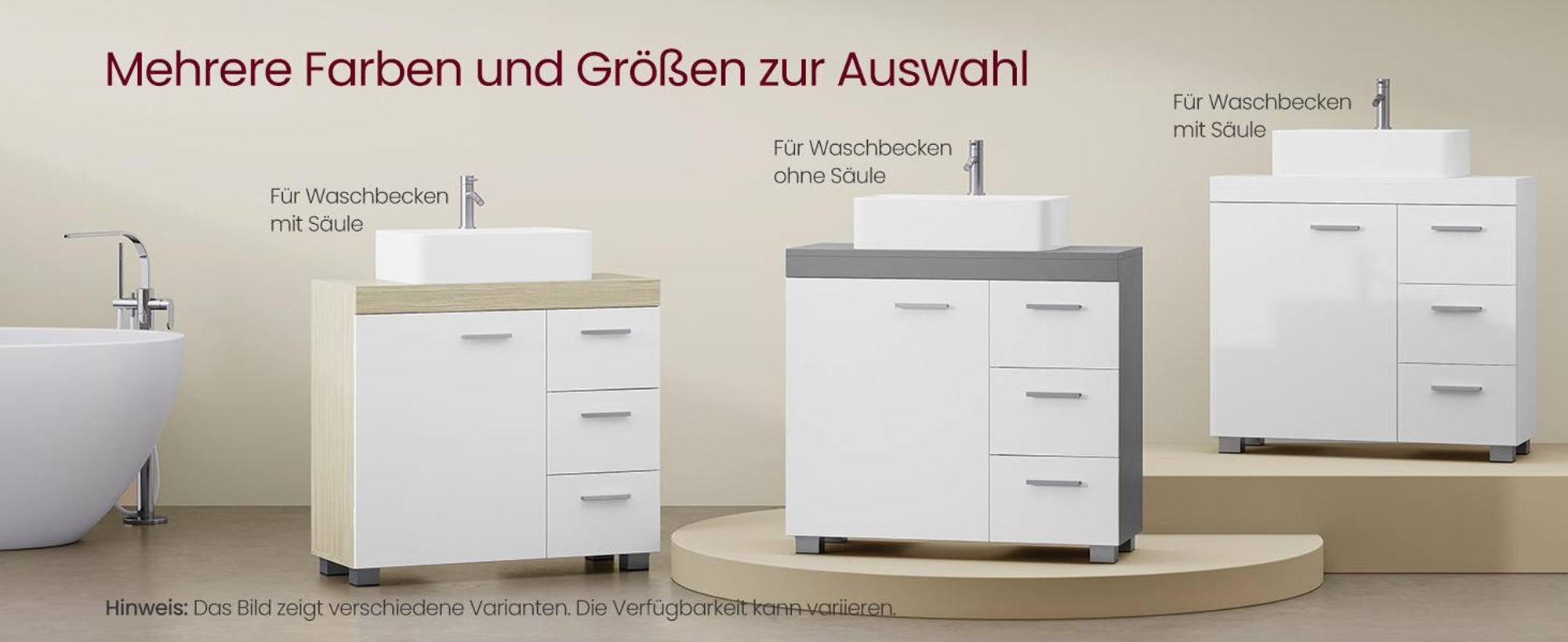 VASAGLE Waschbeckenunterschrank mit Füßen, 3 große Schubladen, 2 Fächer hinter der Tür, 30 x 70 x 64 cm, Weiß