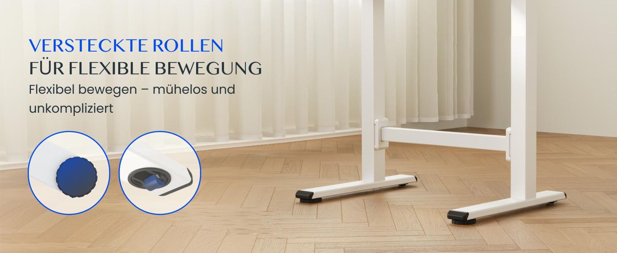 FLEXISPOT Gasfeder Höhenverstellbarer Schreibtisch 100×60 cm – stufenlos manuell verstellbar, Steh-Sitz-Tisch ohne Strom, mobil mit Rollen (Ahorn)
