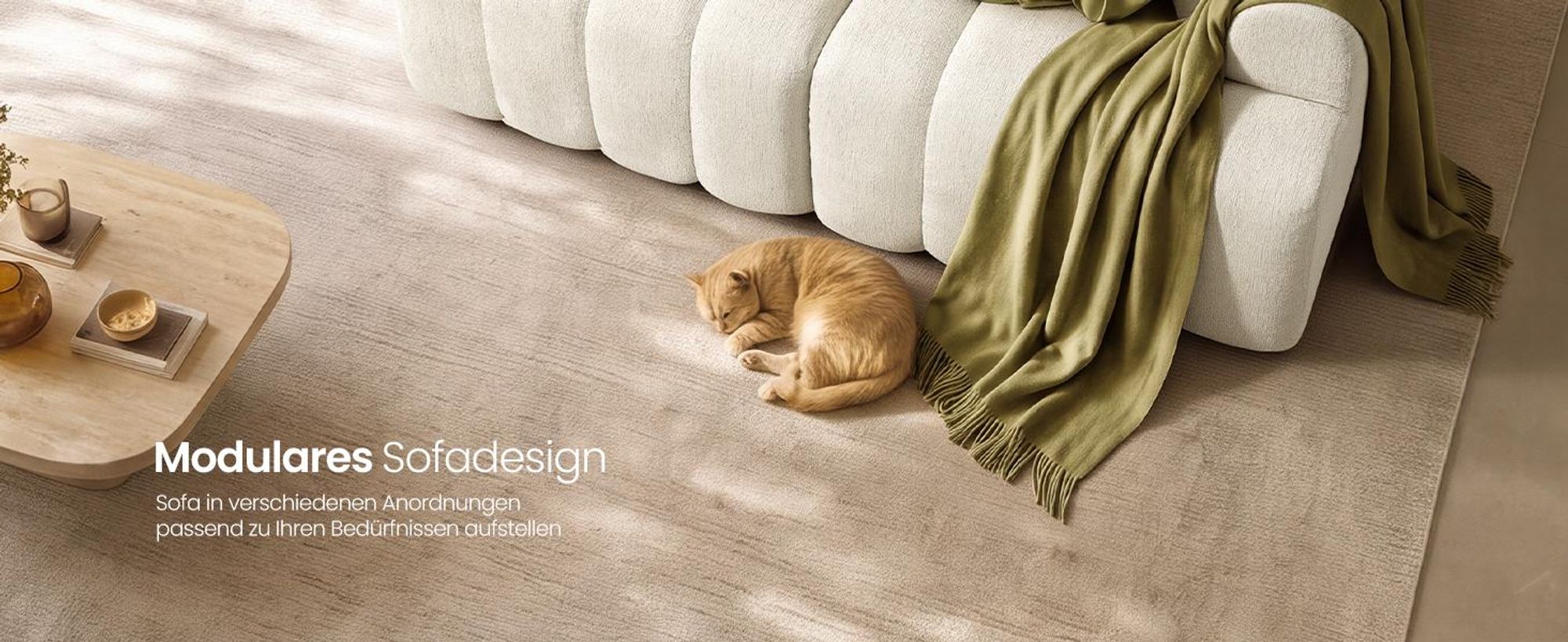 VASAGLE Modulares 2-Sitzer Sofa, Rahmenlose Chenille Couch für Wohnzimmer, 176 x 92 x 85 cm, Weiß