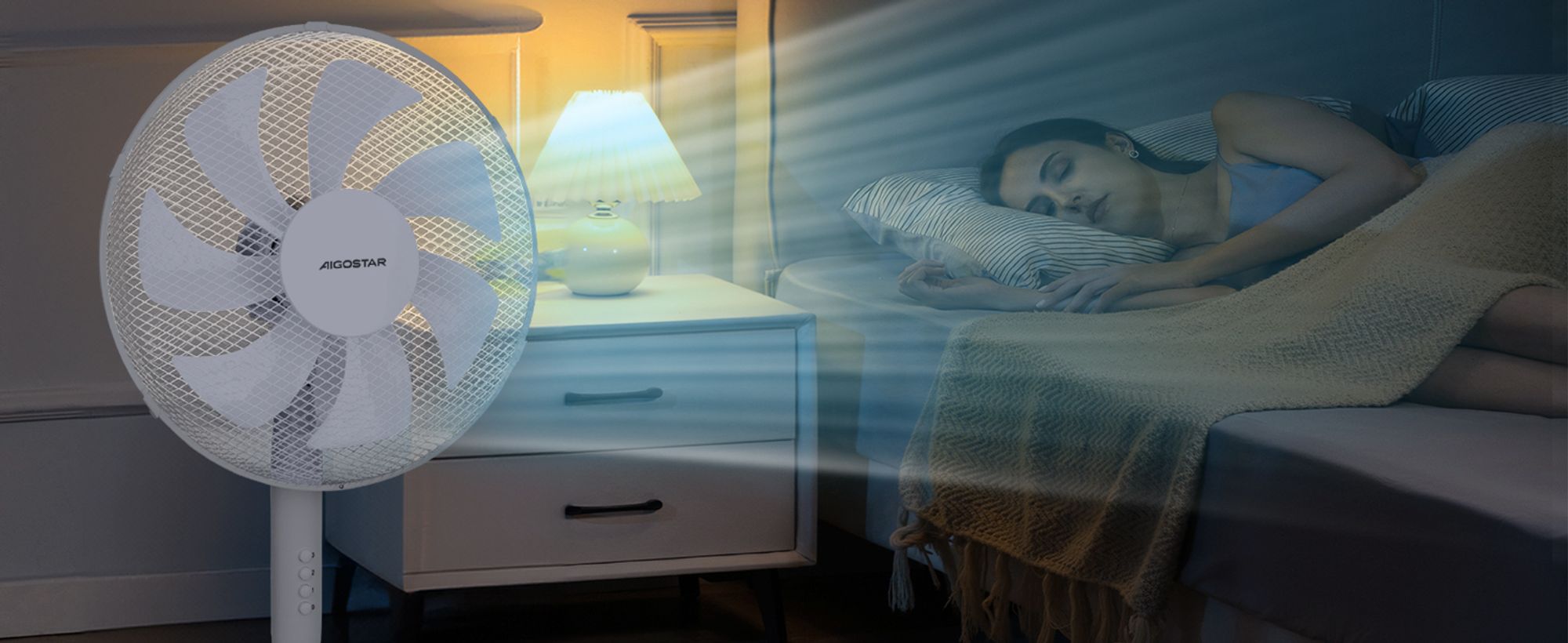 Aigostar - Standventilator, 3 Geschwindigkeiten, 7 Klingen, 41 cm Durchmesser, leise, 75° Oszillation, Weiß