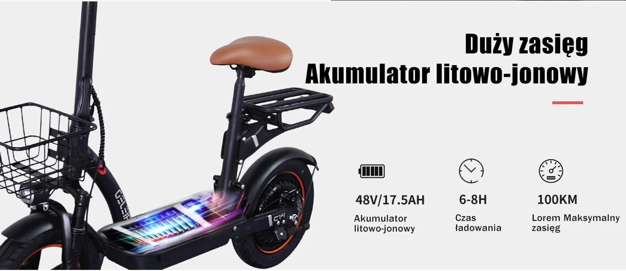 E-skuter 48V17.5Ah 14'' Z Hamulcem Tarczowym Mechanicznym I Żelazną Ramą - Czarną